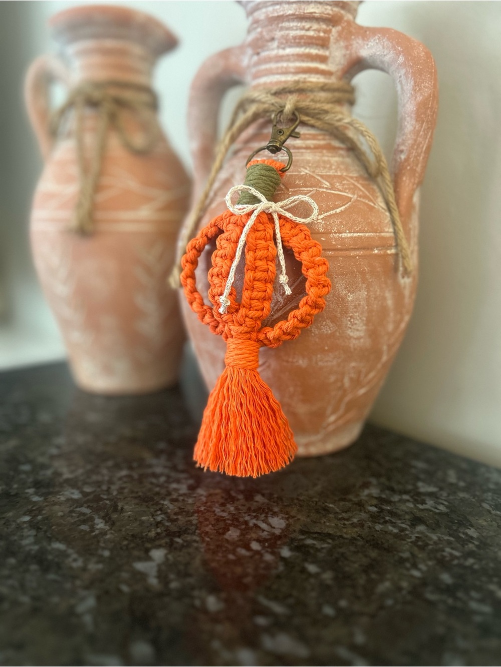🎃 Handmade Pumpkin Macrame Keychain | Fall & Halloween Bag Charm